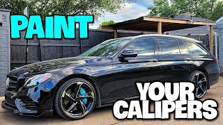 HOW TO PAINT BRAKE CALIPERS WITHOUT REMOVING THEM: High temp spray paint, gloss, logo \& ceramic DIY