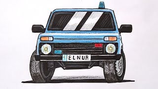 How to draw a car Niva step by step (Ehedov Elnur)