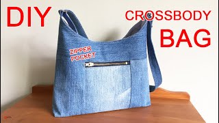 CROSSBODY BAG SEWING TUTORIAL | JEANS BAG FROM OLD JEANS | DIY BAG FROM OLD CLOTHES |EASY BAG SEWING