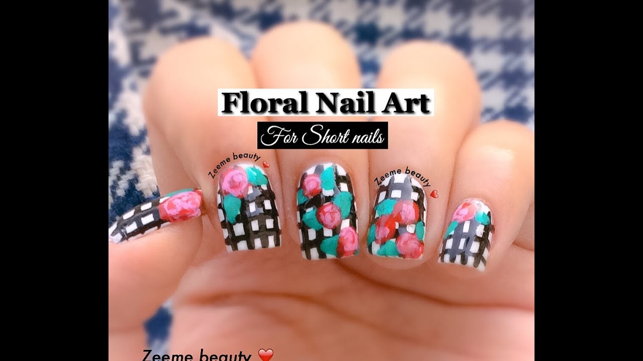 Striped Floral Nail Art design for Short Nails !!!
