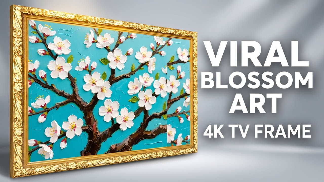 White Blossoms Against Turquoise: 4K TV Frame | This ONE Brushstroke Technique Made My Art Go VIRAL