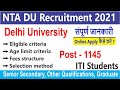 NTA DU Recruitment 2021  Delhi University Post   1145  ITI Students