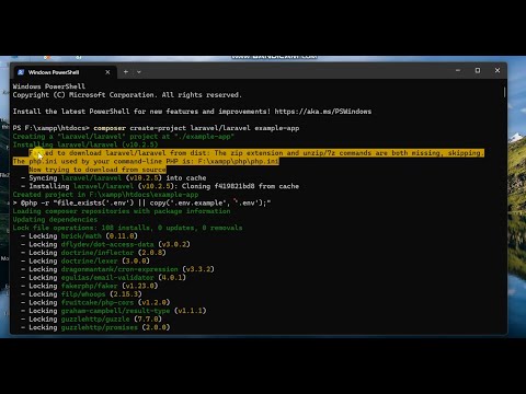 Failed to Download laravel from dist The Zip Extension and unzip7z commands are both missing,