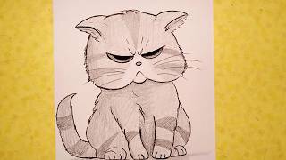 How To Draw A Cute Angry Cat Easy Pencil Sketch Tutorial