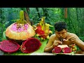 How To Make Ice Cream In Forest | Make Dragon &amp; Coconut Ice Cream In Forest | Fruit Ice Cream