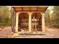 Building a Firewood Shed in the Forest at My Off Grid Log Cabin