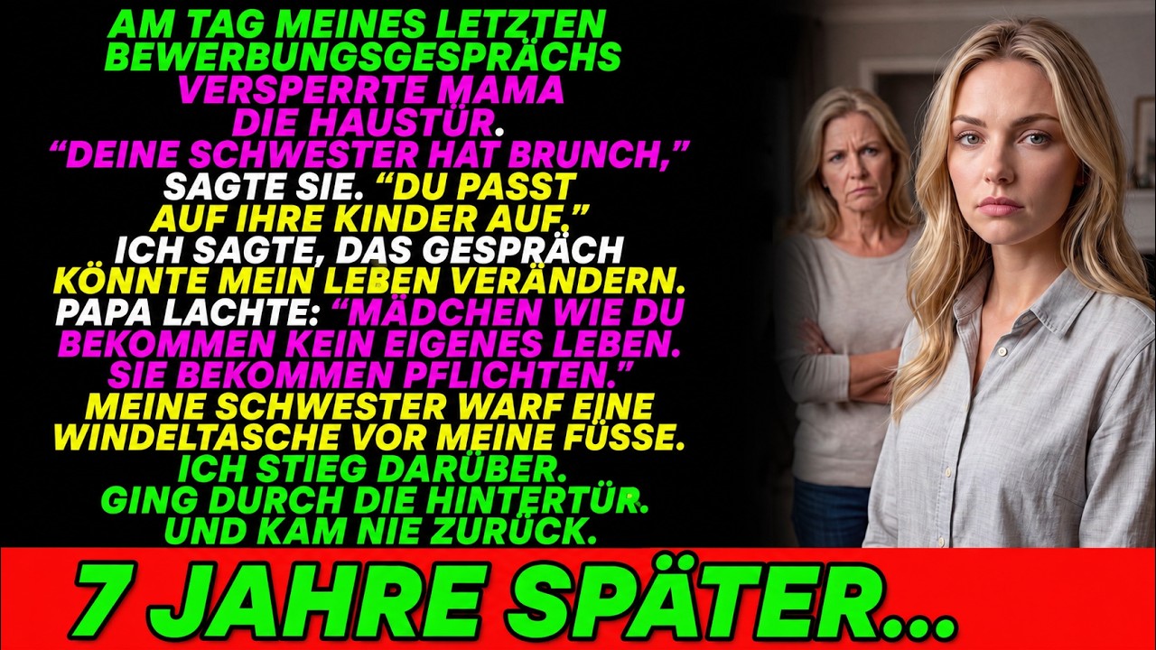 An dem Morgen meines wichtigsten Vorstellungsgesprächs warf meine Schwester eine Wickeltasche vor meine Füße und grinste: „Pass auf meine Tochter auf, ich gehe zum Brunch.“ Mein Vater lachte nur...