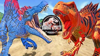 Max Level 40 Spinosaurus Vs Tyrannosaurus Rex King Shark Dinosaurs Fight  Jurassic World Evolution