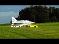 STUNNING!!! RC TURBINE JET MIRAGE TAKEOFF FROM SELFBUILD LAUNCH PAD WITH ROCKET BOOSTER
