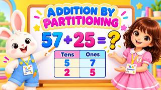 Addition by Partitioning | 57 + 25  | Grade 2 Maths🐰
