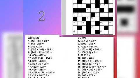 5 puzzles (crosswords) with solution related to math
