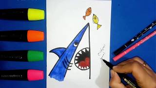 رسم سمكه قرش للأطفال | تعليم الرسم للاطفال