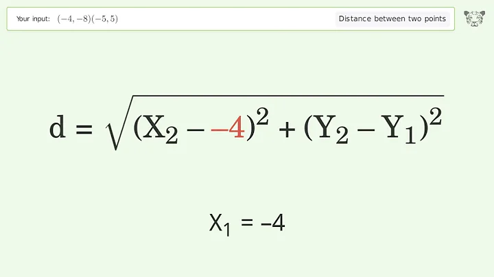 Find the distance between two points p1 (-4,-8) and p2 (-5,5): Step-by-Step Video Solution