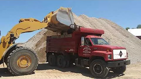 Big loader filling up dump truck.