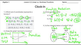 Algebra 1  Lesson 2 2 Linear vs Nonlinear Functions