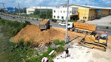 Great Full Processing video Good job Team work Dump truck Delivery Rock Land Filling push By Dozer