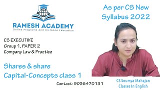 CS Executive | Company Law | Shares and Share Capital Concepts class in English By CS Soumya Mahajan