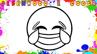 Como Desenhar um EMOJI | FÁCIL | Chorando RIR | Desenho para Colorir e Imprimir | Desenhooo e Cooor
