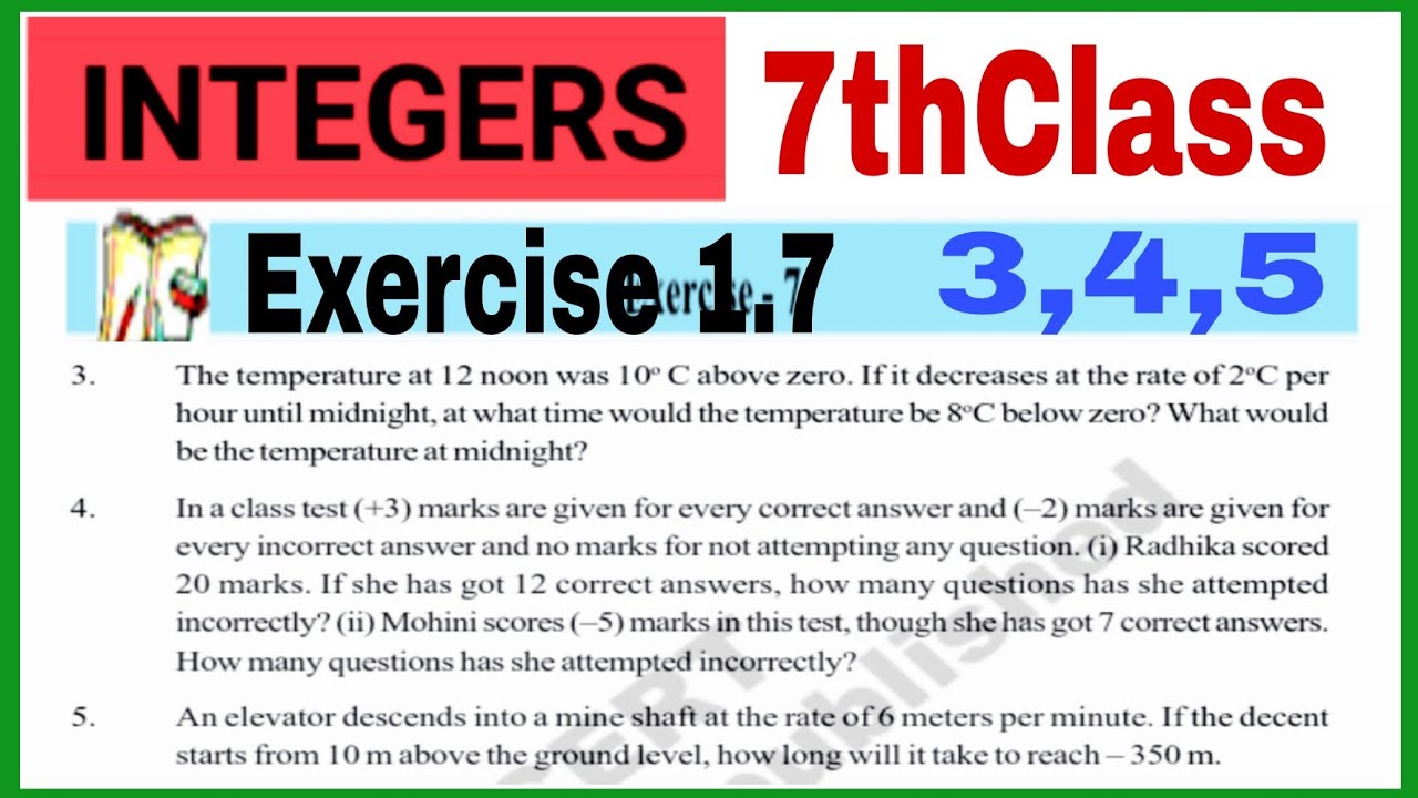 7thClass, Integers, Exercise 1.7, Q.No. 3, 4, 5 ...