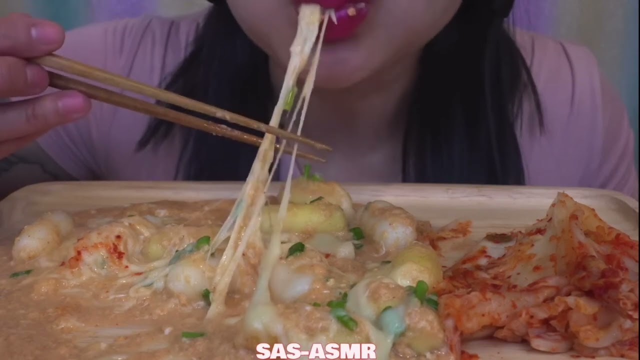 SAS ASMR *BITES ONLY* CHEESY RICE CAKES & KIMCHI ASMR