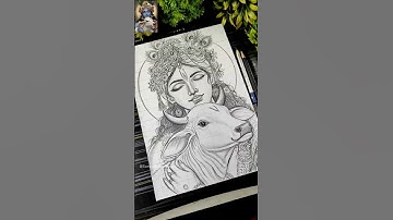 Krishna Drawing ❤️🥰, Janmashtami Special Krishna Drawing With Cow ✍️❤️ #shorts #krishna #drawing