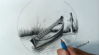 how to draw easy boat scenery drawing step by step