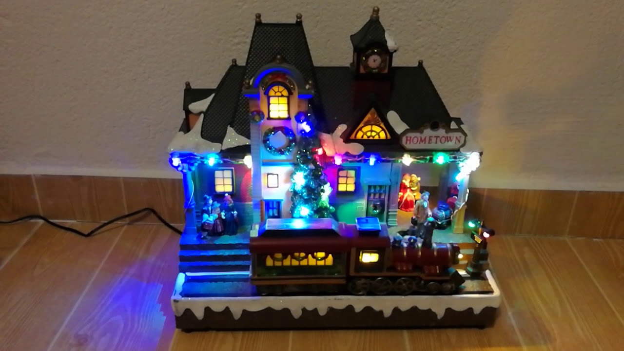 LED Christmas Village Scene with Moving Train and Music - YouTube