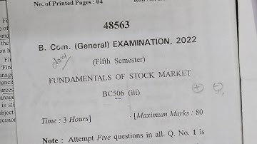 Fundamental Of Stock Market Question Paper 2022-23. QUESTION PAPER OF FUNDAMENTAL OF STOCK MARKET