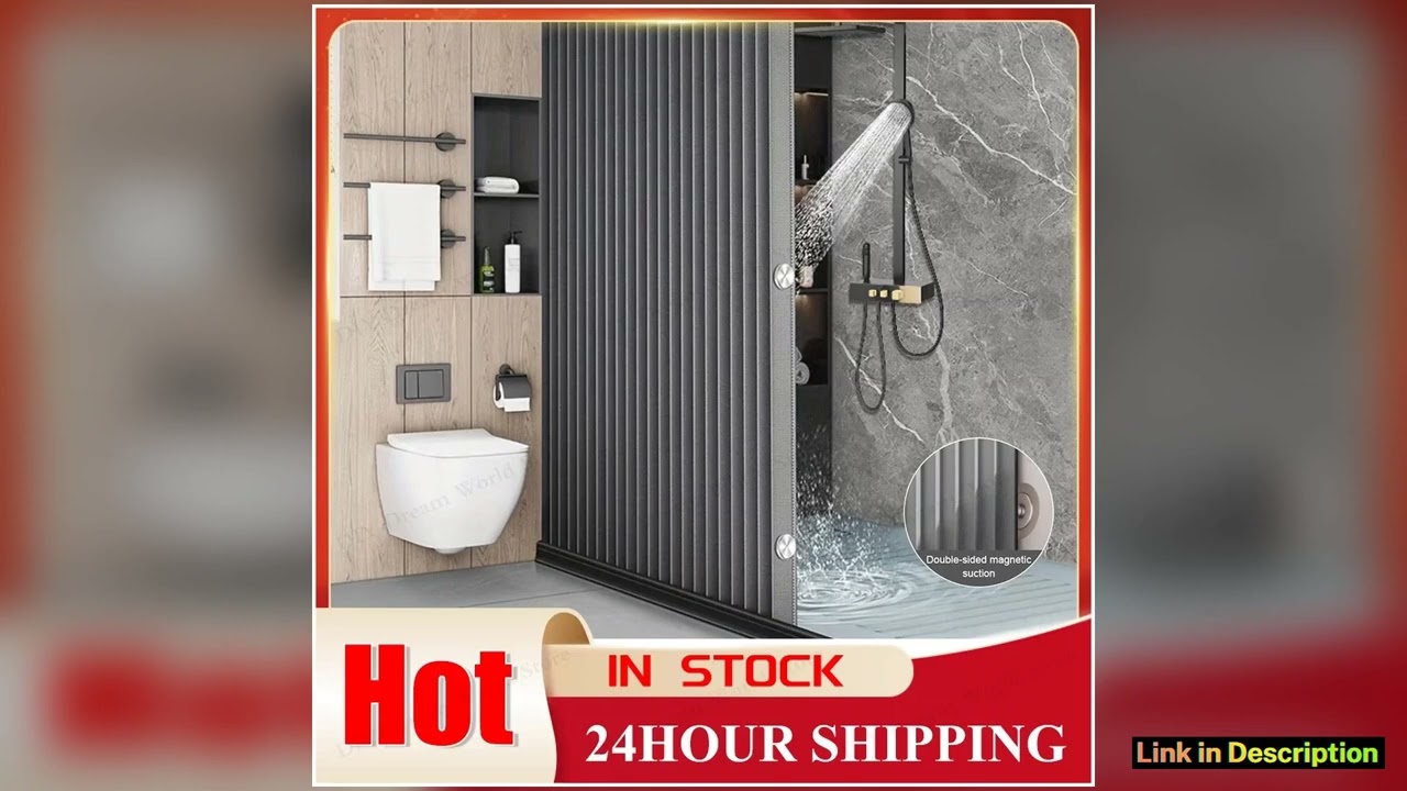 Foldable Magnetic Shower Curtain Waterproof Bathroom Curtain Modern Privacy Bathroom Divider with