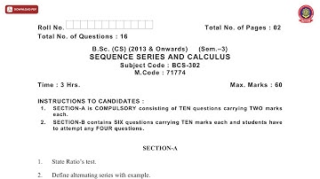 BSC 3RD SEM CS SEQUENCE SERIES AND CALCULUS DEC 2020 | PTU