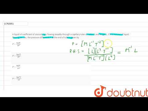 A liquid of coefficient of viscosity eta is flowing steadily through a capillary tube of radius ...