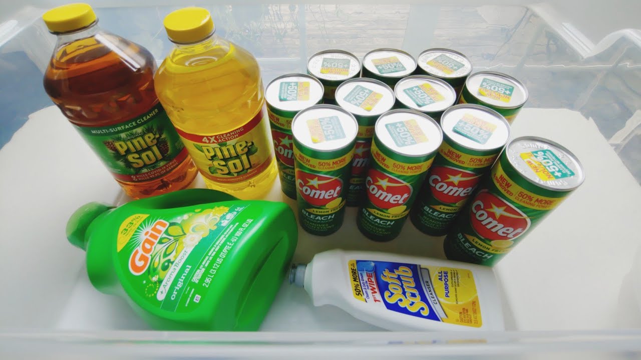 ASMR Sponge Squeezing Gallons PineSol+ 11 Cans Lemon Comet+ Gain Detergent