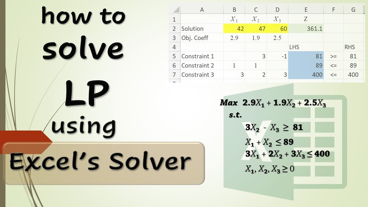 solving linear programming problem using excel solver