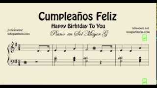 Video thumbnail of "Cumpleaños Feliz Partitura Fácil de Piano en Sol Mayor Happy Birthday G"