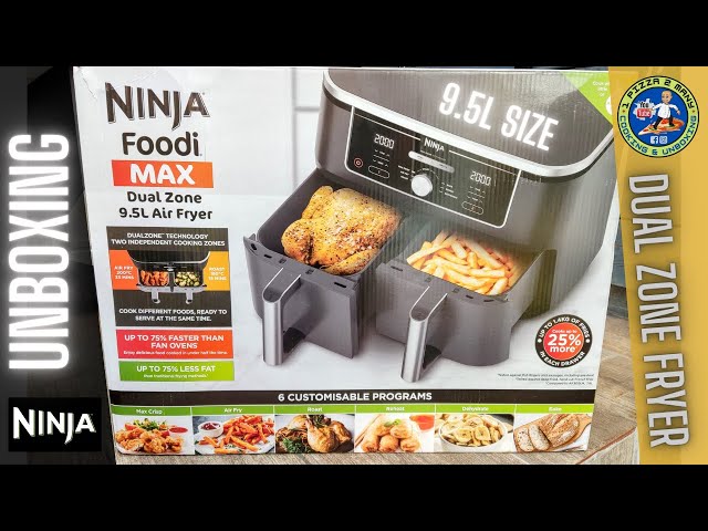 Ninja Foodi MAX Dual Zone Air Fryer, 2 Tiroirs, 9,5L, 6-en-1, Sans Huile,  Air Fry, Croustillant Max, Rtir, Cuire, Dshydrater, 8 Portions, Paniers