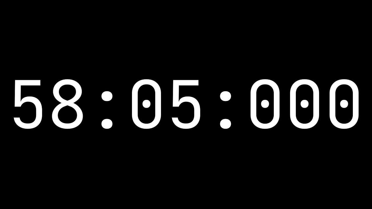 Countdown timer 58 minutes, 5 seconds [5805000] White on black with