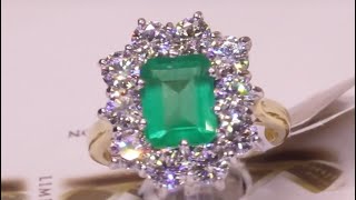 #94505 | EM2.17ct/D2.20ct | Emerald Cut Emerald with Diamond Cluster | 18ct Yellow Gold