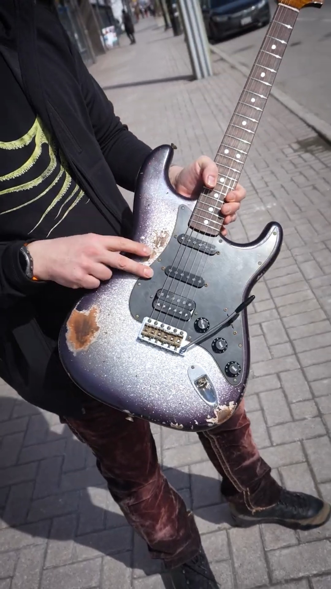 This '67 Strat Heavy Relic in finished Black Sparkle Burst is a 1