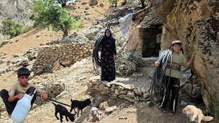 Nomadic life in Zagros cave | A lone woman brought water from dangerous mountains to a cave home