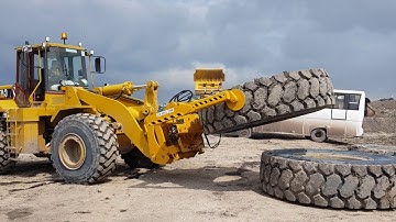 L&T Tyre Handler Loader for Better Work Video || Tyre Handler Attachment #tyres #attachment #video