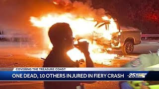 One dead in fiery late-night Martin County crash; 10 others injured