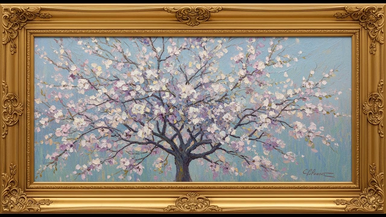 Textured Spring Blossoms 4K Frame TV Art | 春の白い花を咲かせる木
