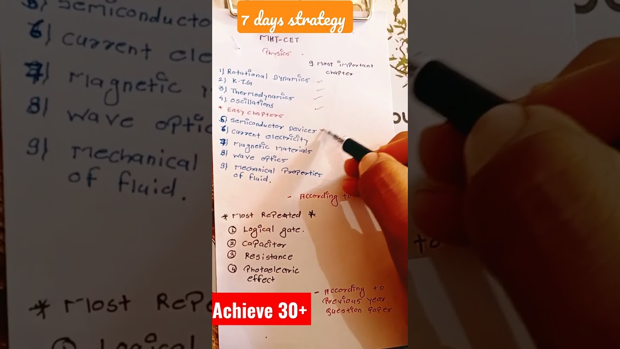 MHT-CET physics 9 most important chapters and most repeated questions  7days strategy 🔥🔥🎯🎯