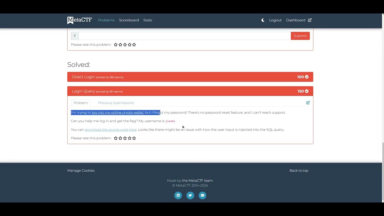MetaCTF | Login Query | Solution