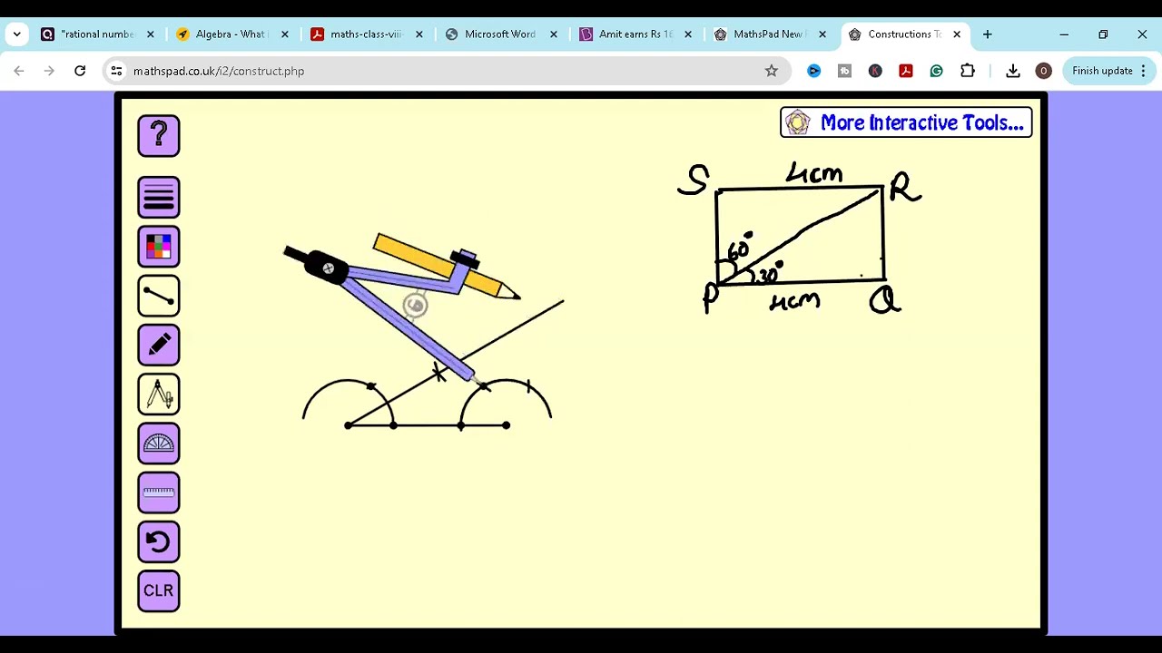 Construct a rectangle PQRS such that PQ=4cm and angle SPR=60⁰ ||R-ONLINE CLASSES||