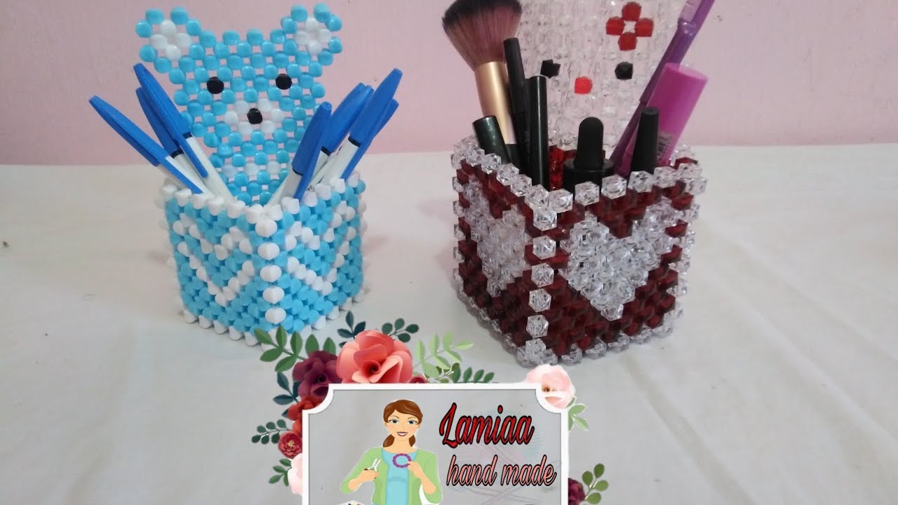 طريقه عمل مقلمه مكتب شكل قلب ووش كيتي سهله وبسيطه(الجزء الأول)