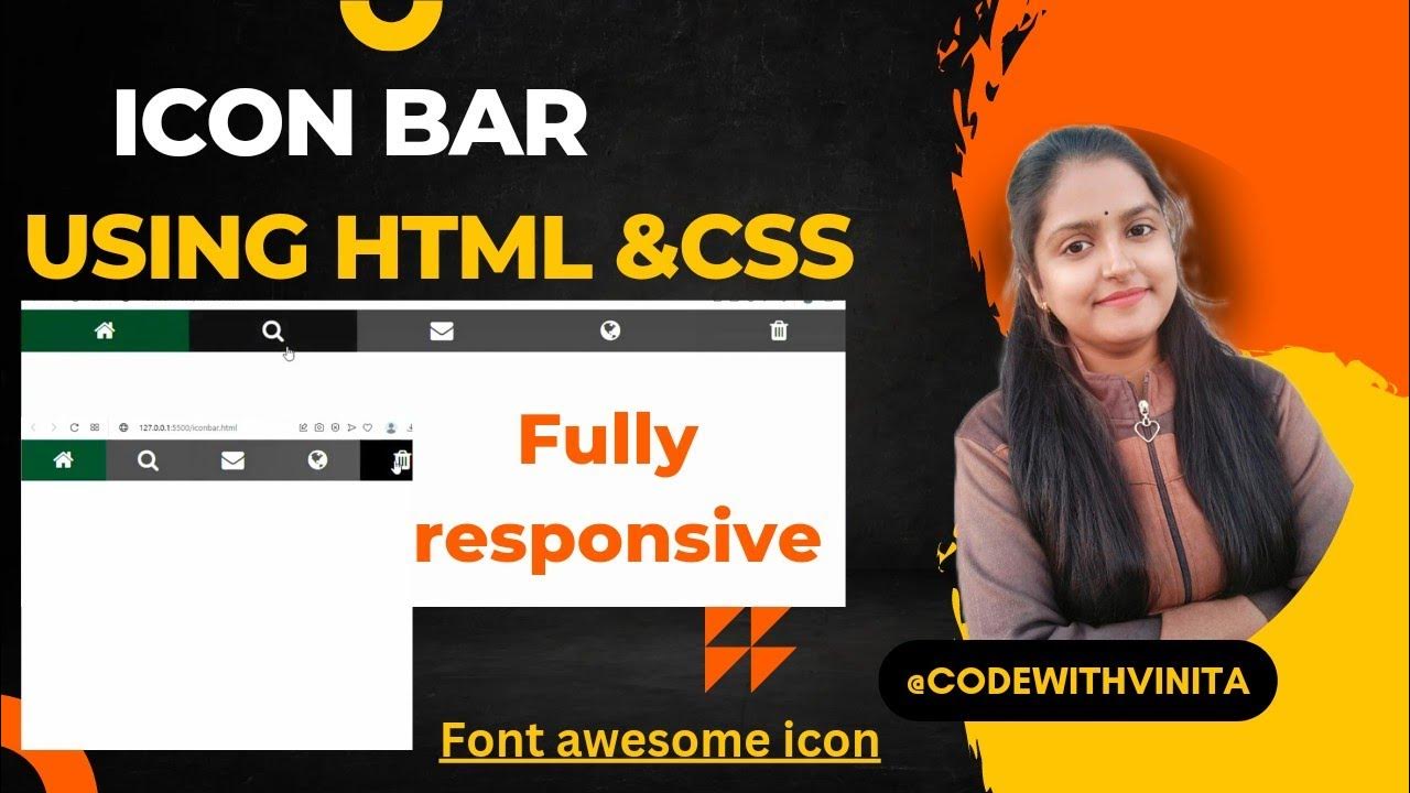 CSS Tutorial||How to create Icon Bar using HTML & CSS |Icon bar menu ...