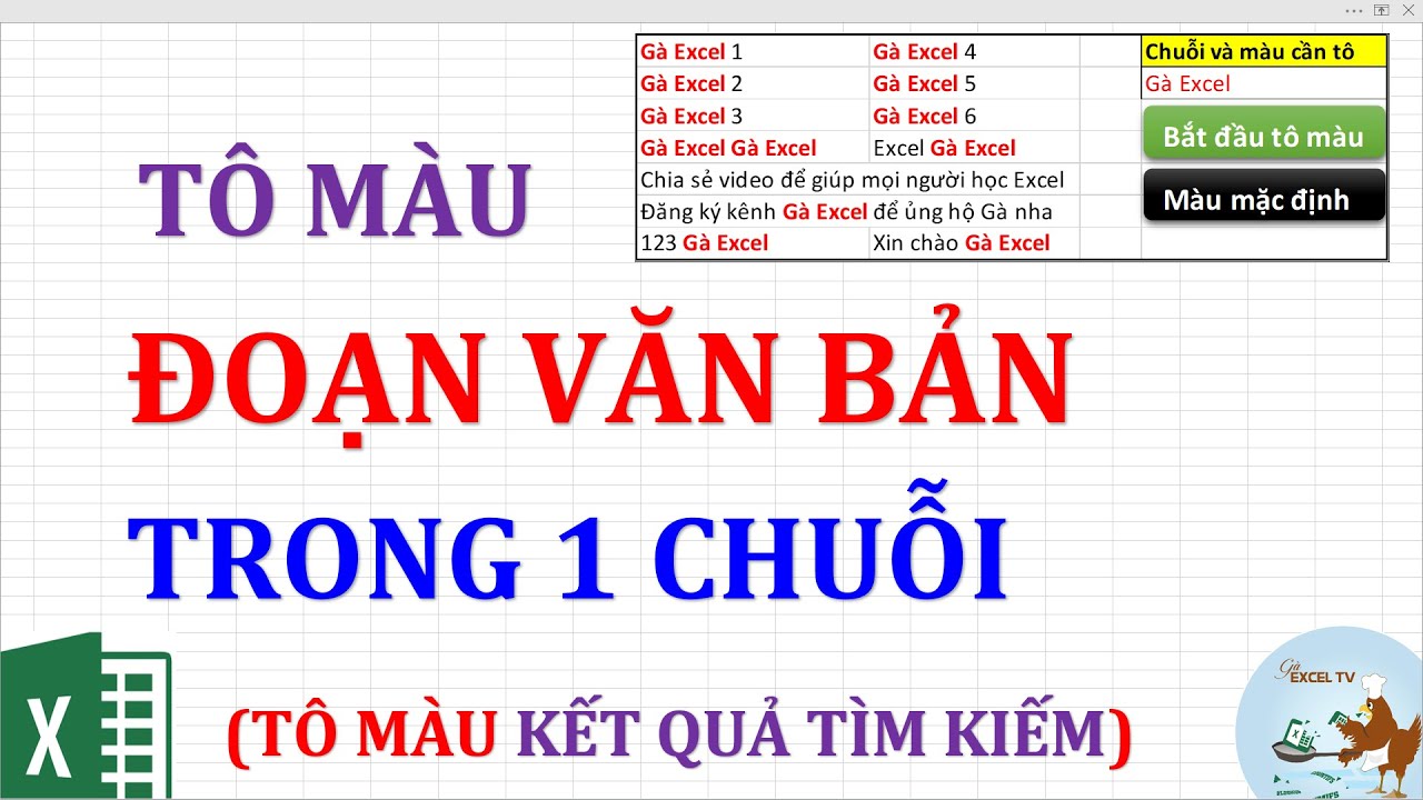 Cách tô màu đoạn văn bản text trong 1 chuỗi (tô màu kết quả tìm kiếm trong excel) - YouTube Cách Tô Màu Đoạn Văn Bản Text Trong 1 Chuỗi (Tô Màu Kết Quả Tìm Kiếm Trong Excel) - Youtube