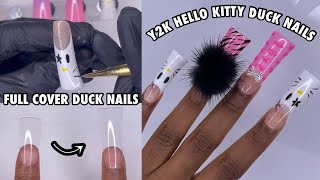 Y2K HELLO KITTY Full Cover Duck Nails ft. NOVO OVO | Press On Extended Duck Nails | DIY Nail Art