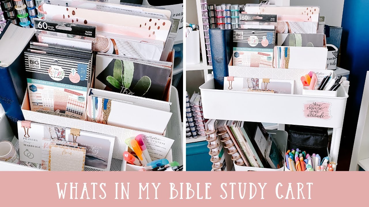 How I store my Bible study supplies  3 tiered rolling cart organization 